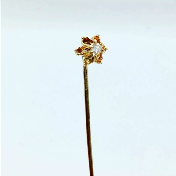 💎 Genuine Diamond 14K Gold Vintage Flower Lapel Stick Pin 💎 - Picture 6 of 9